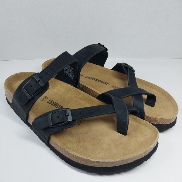 Cushionaire Shoes - Cushionaire Luna Women's 11 M Black Leather Cork Footbed Adjustable Sandals